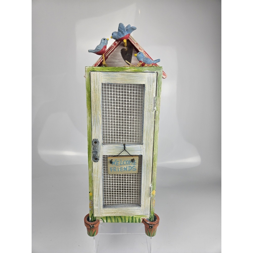 Cottage Birdhouse Tabletop‎ Cabinet Wire Mesh Welcome Friends